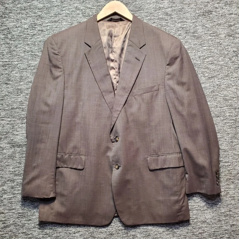 Jos A Bank Mens 48R Wool Suit Jacket Blazer Brown Gray 2 Button Sport Coat